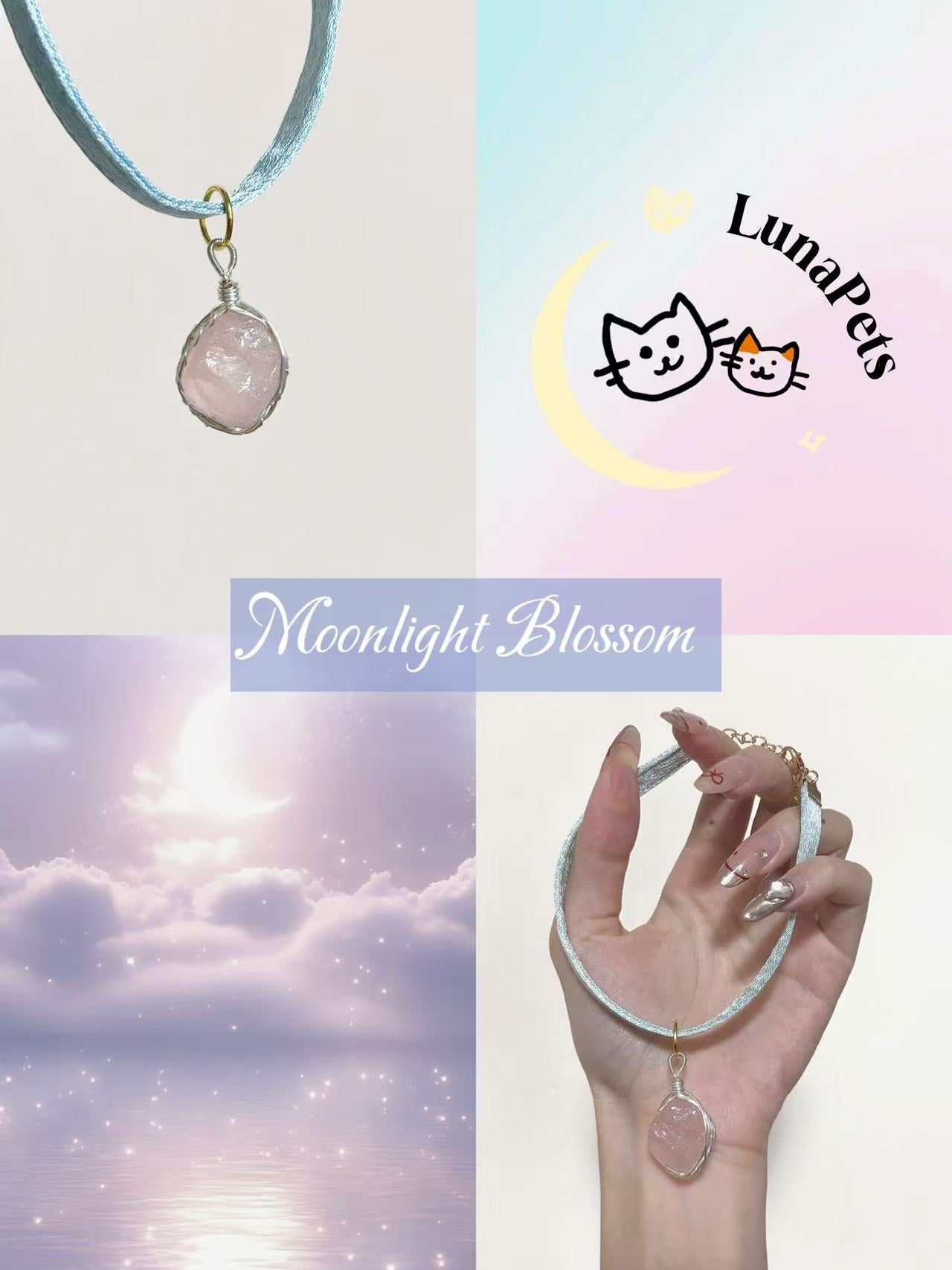 Pet Crystal necklace🌙🌸Moonlight Blossom